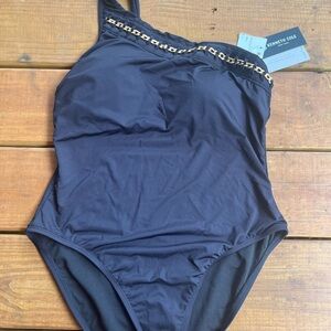 Kenneth Cole Black Asymmetrical One-Piece Swimsuit